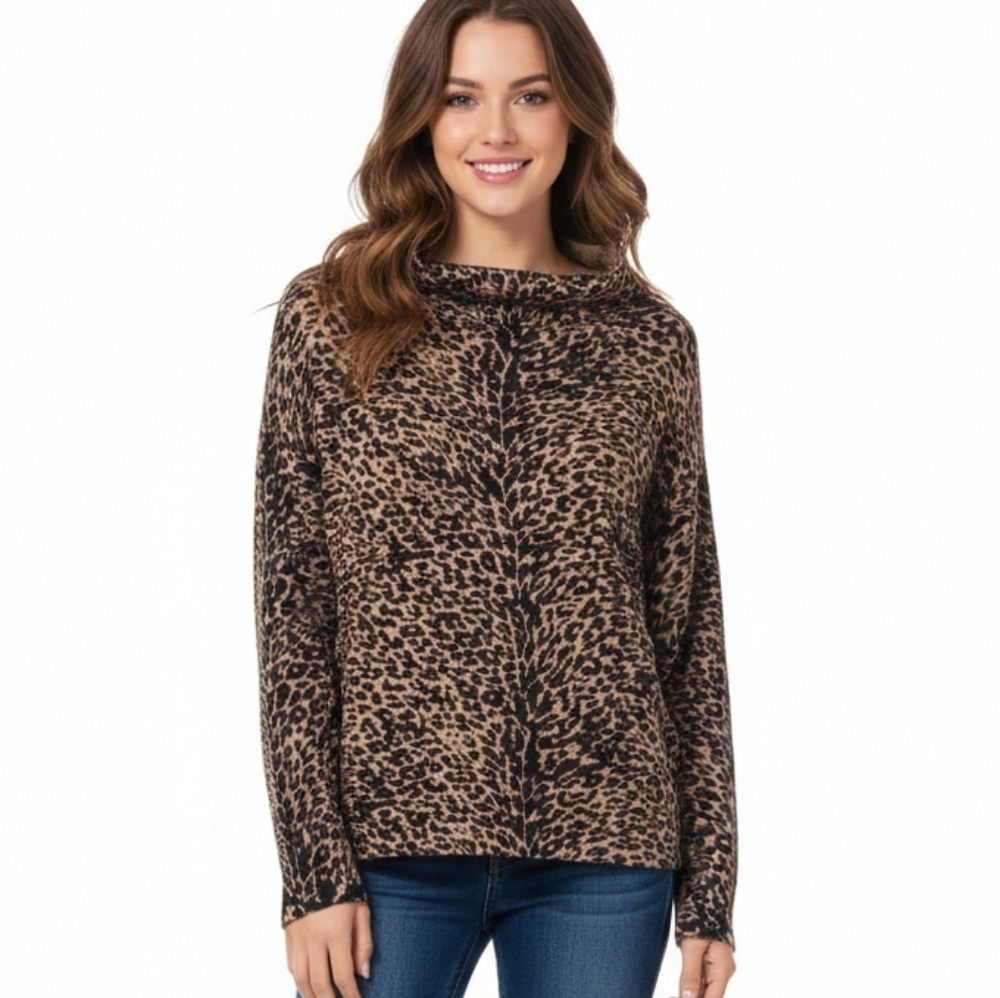 Brochu Walker Lori off‎ shoulder animal print 100% cashmere sweater Womens MD